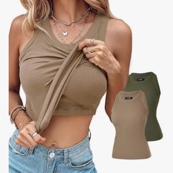 CHICME 2 Piece Tank Tops with Built in Bras Athletic Tank Tops - Picture 1 of 13